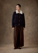 Dark Indigo Denim Jacket with White Fur Collar
