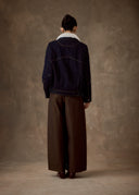Dark Indigo Denim Jacket with White Fur Collar