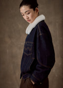 Dark Indigo Denim Jacket with White Fur Collar