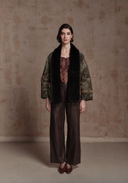 Green Puffer Jacket with Black Collars