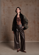 Green Puffer Jacket with Black Collars