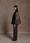 Green Puffer Jacket with Black Collars