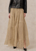 Beige Silk Skirt with Flower Embroidery